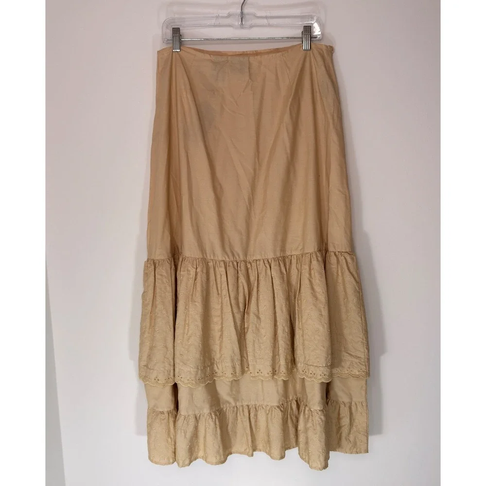 Women's Skirt Khaki‎ Embroidered Cottagecore Western Floral Tiered Broomstick 14